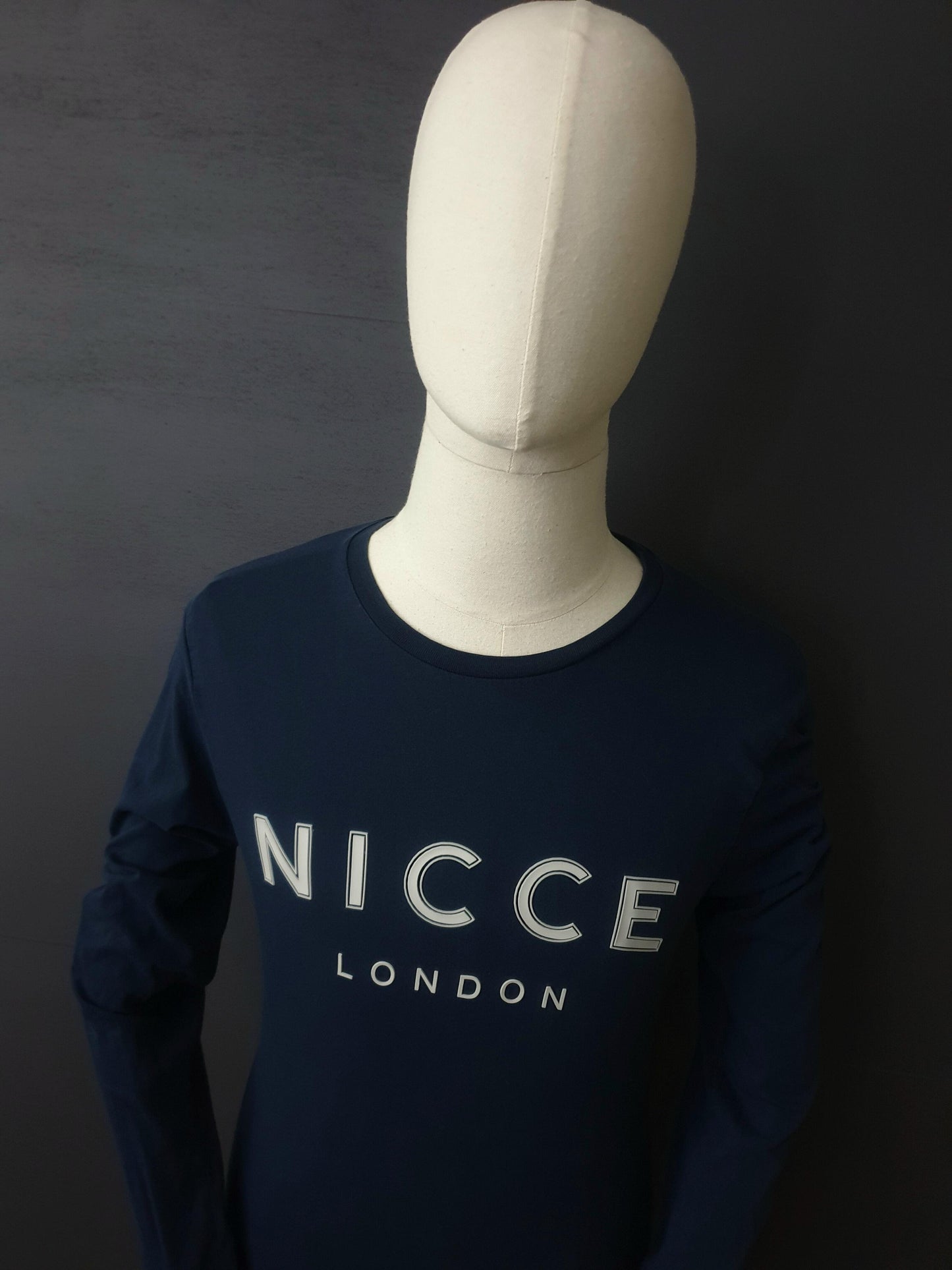 NICCE Logo Print Long Sleeve T-shirt in Navy
