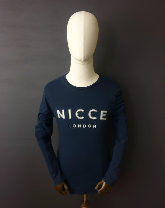 NICCE Logo Print Long Sleeve T-shirt in Navy
