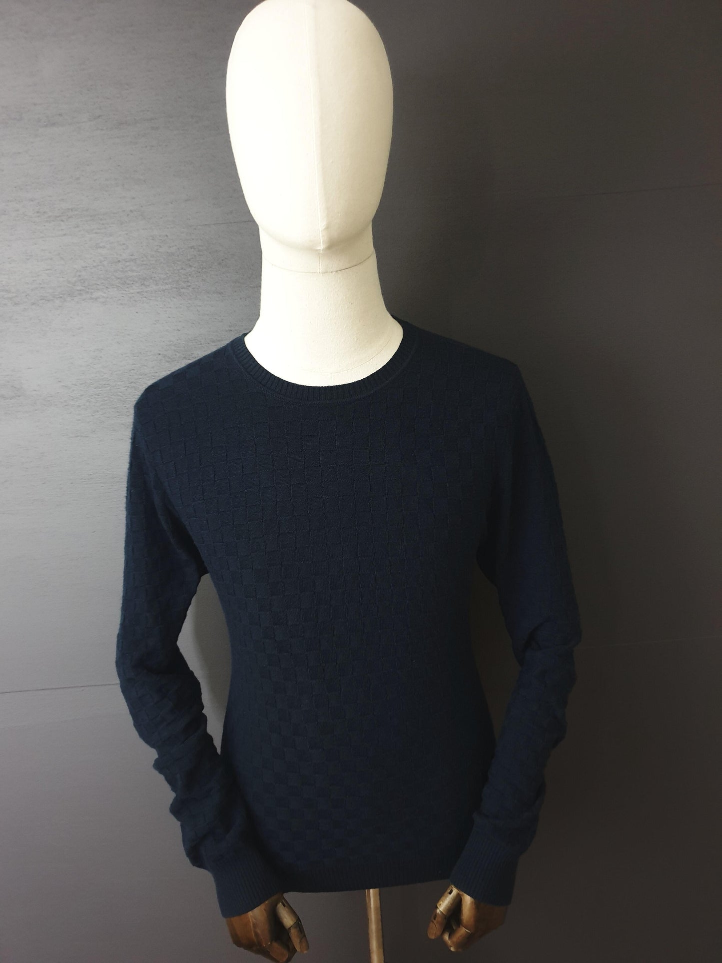 LOUIS VUITTON Damier Crew Knit Sweater in Dark Night Blue