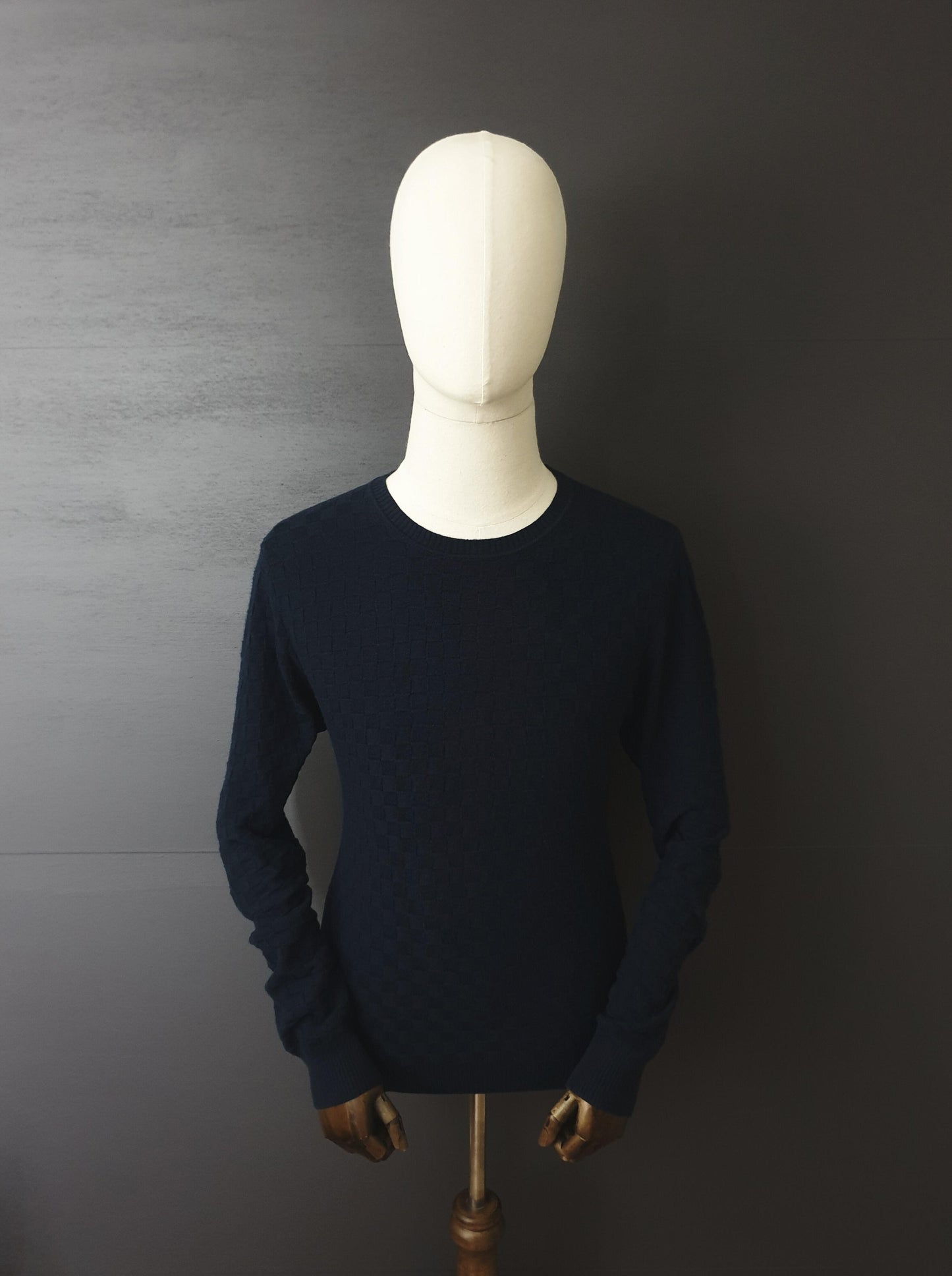 LOUIS VUITTON Damier Crew Knit Sweater in Dark Night Blue