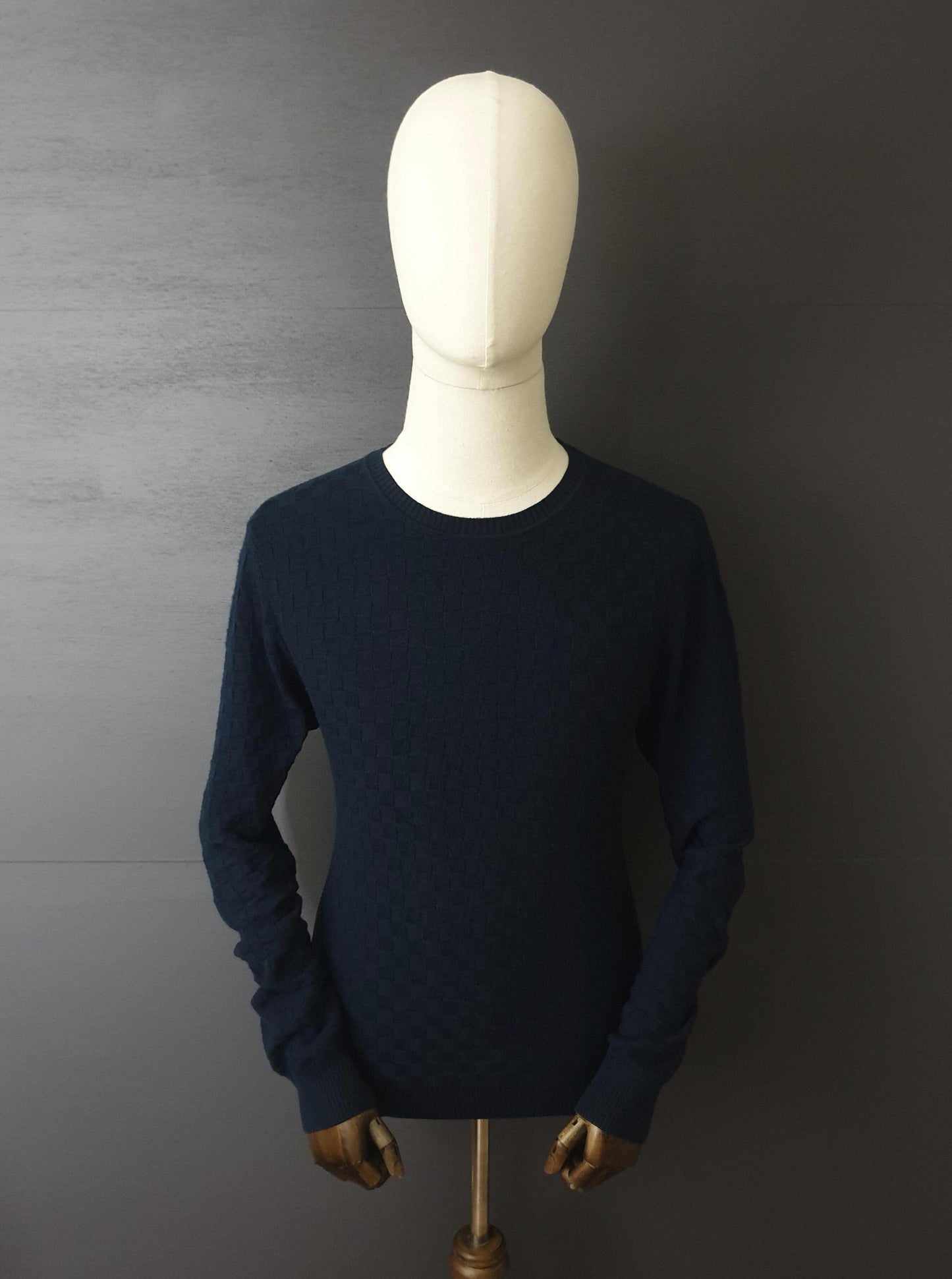 LOUIS VUITTON Damier Crew Knit Sweater in Dark Night Blue