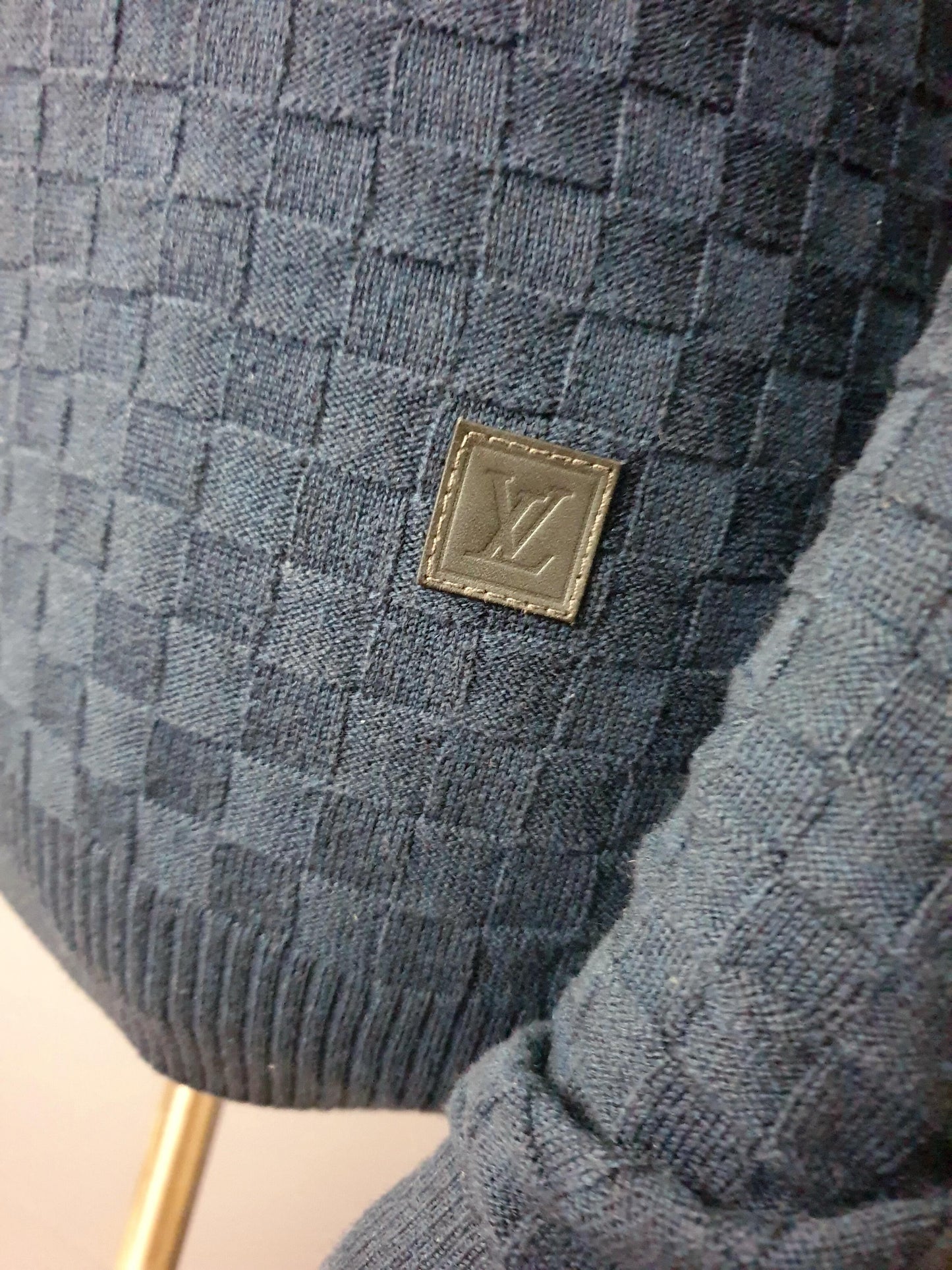 LOUIS VUITTON Damier Crew Knit Sweater in Dark Night Blue