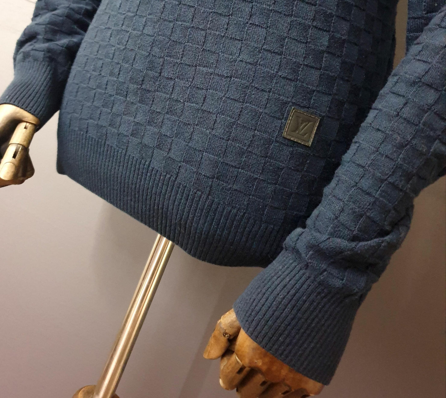 LOUIS VUITTON Damier Crew Knit Sweater in Dark Night Blue