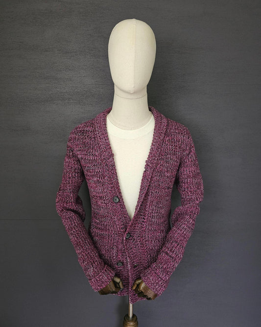 REISS Heavy Shawl Knit Burgundy Cardigan