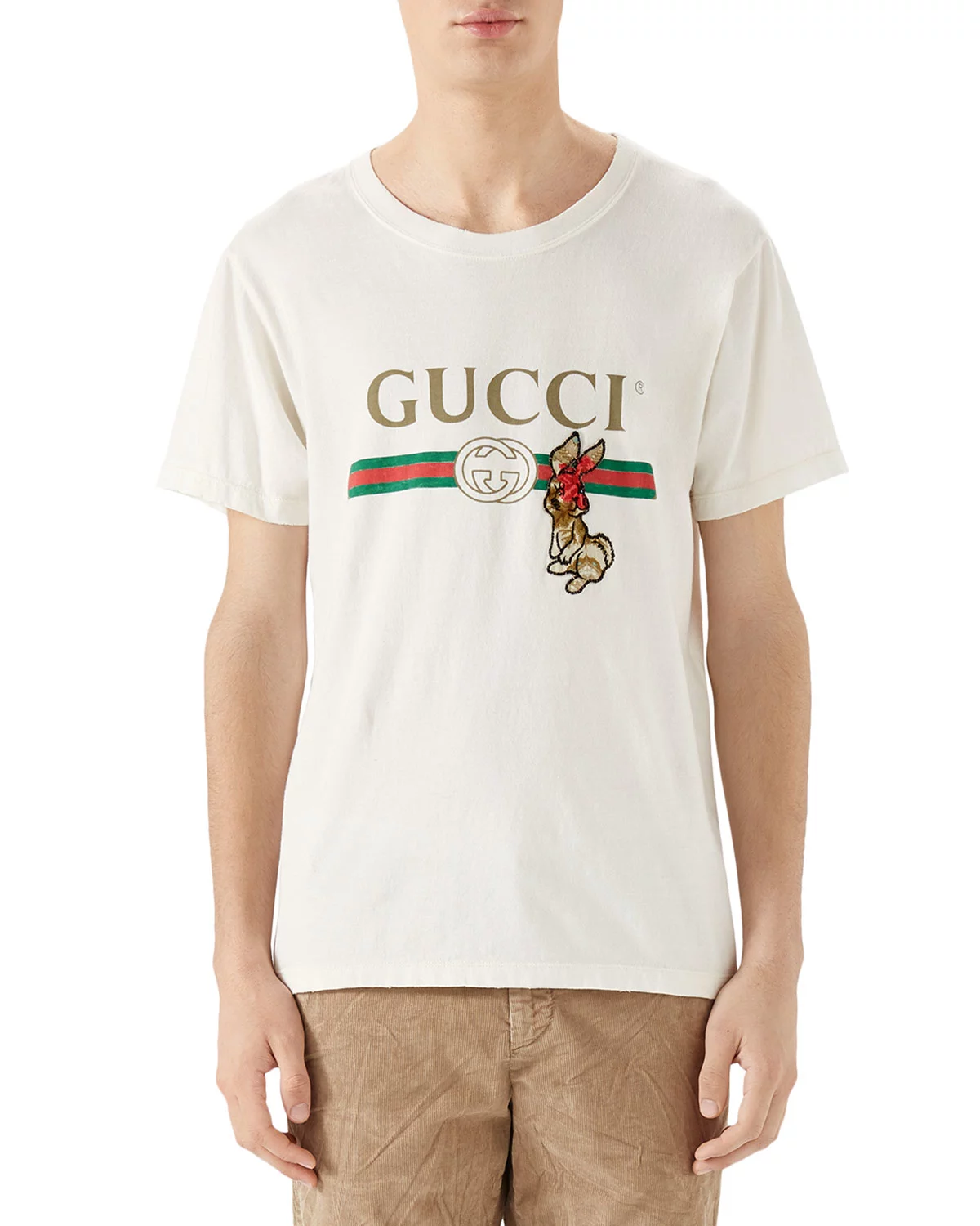 GUCCI Rabbit Embroidered Cotton T-Shirt