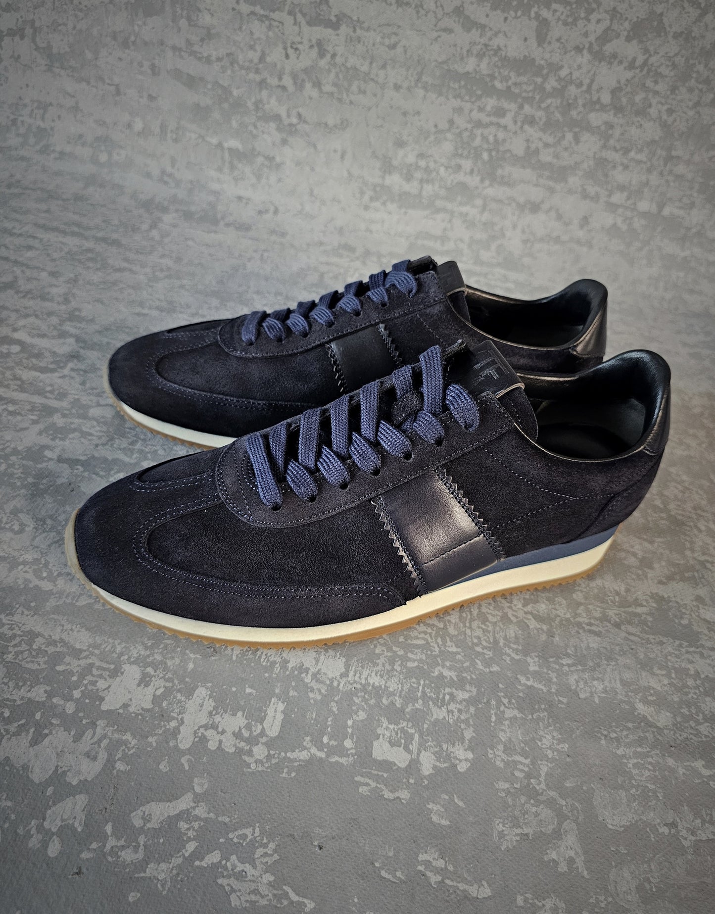 TOM FORD Orford Leather-Trimmed Suede Navy Trainers