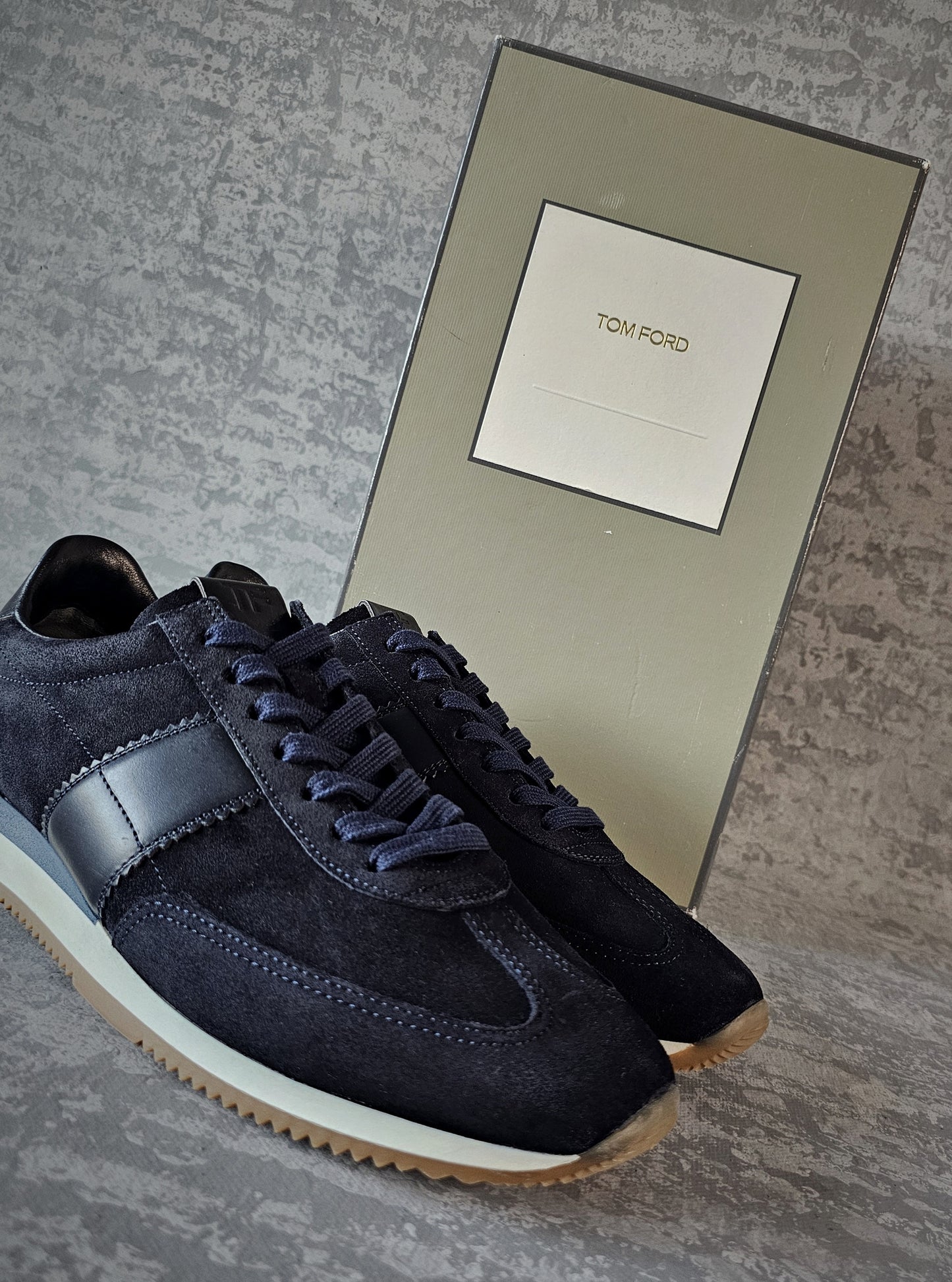 TOM FORD Orford Leather-Trimmed Suede Navy Trainers