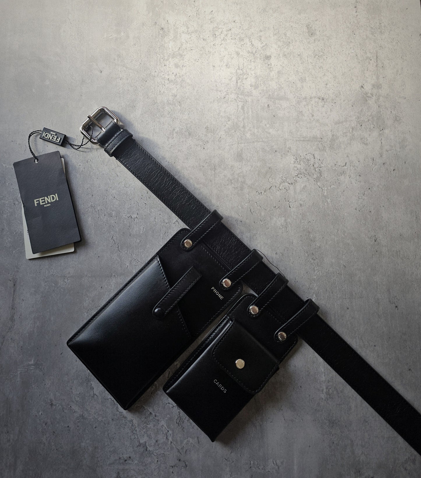 FENDI Vitello Glacier Utility Pouched Leather Belt