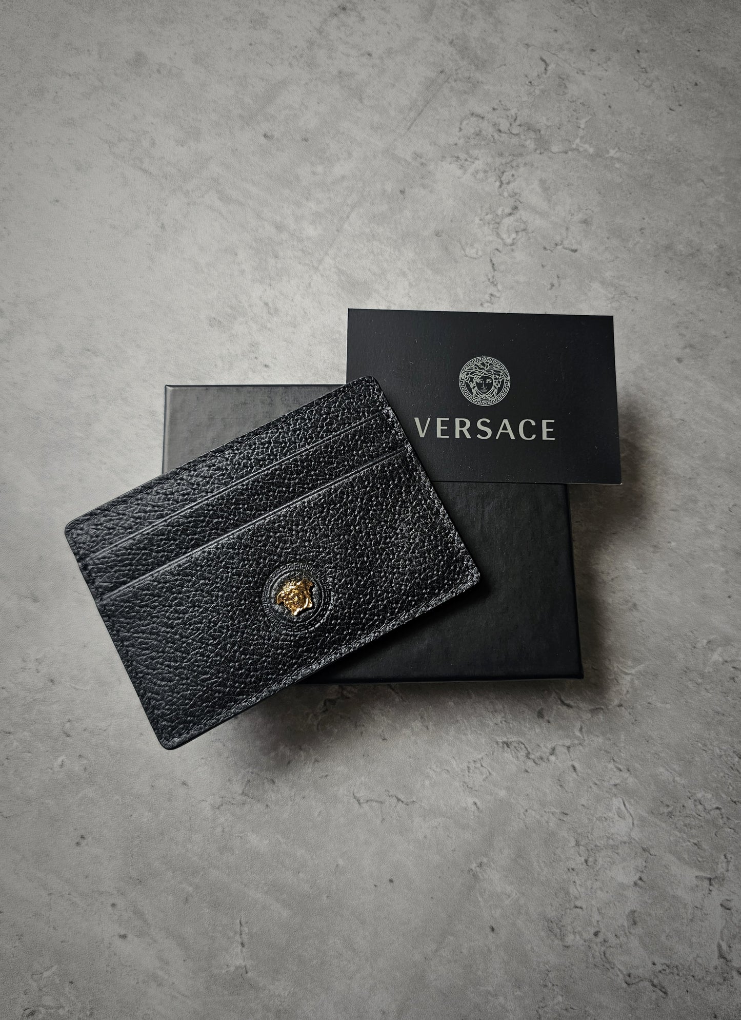 VERSACE Pebble Leather Medusa Icon Card Holder