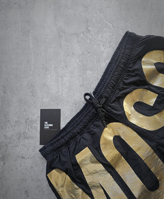 MOSCHINO Gold Foil Logo Black Swim Shorts