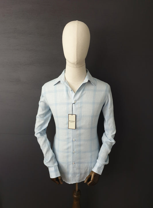 THOMAS PINK Linen Shirt in Checkered Blue
