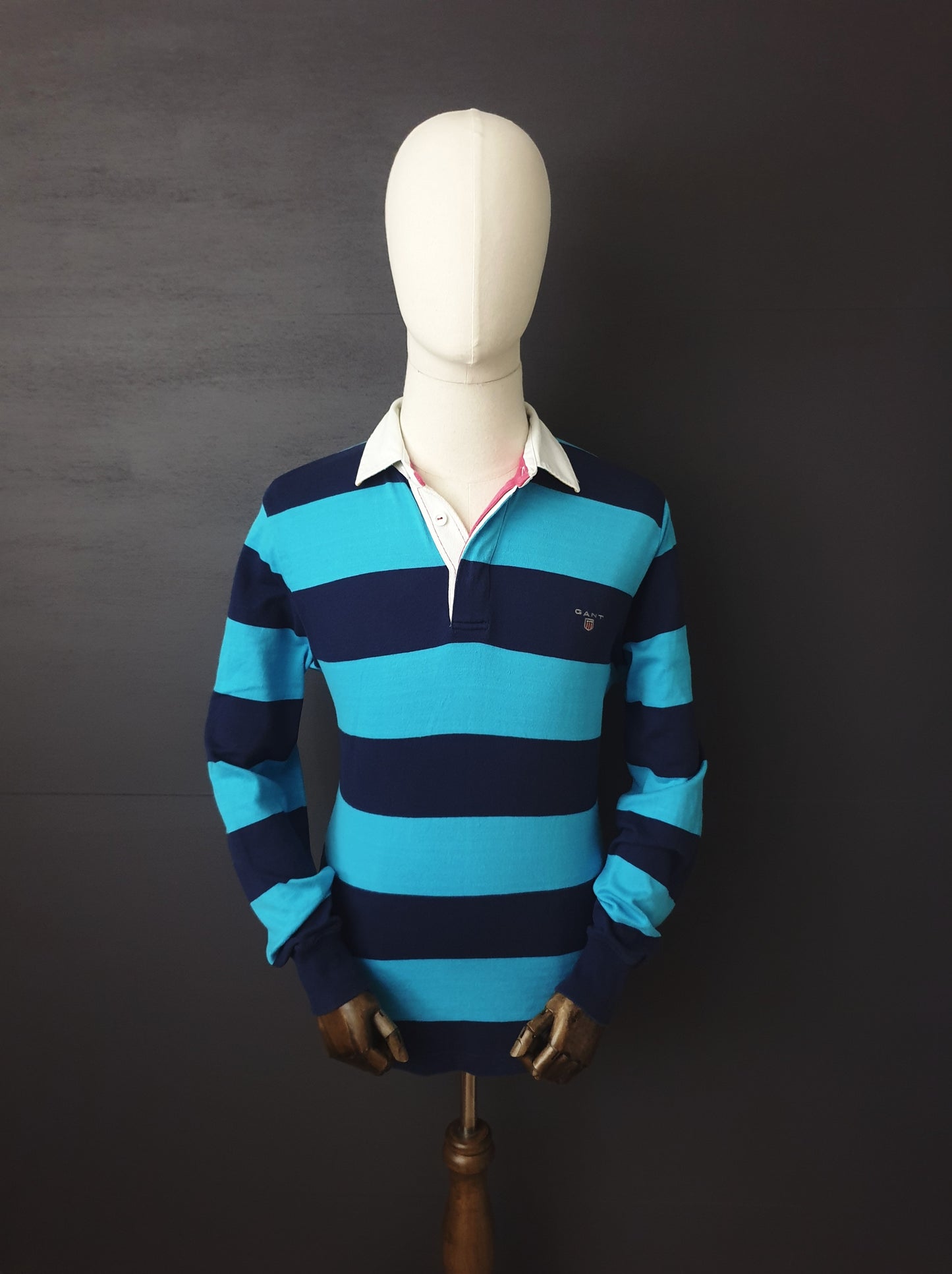 GANT Bar Stripe Rugby Heavy Rugger Long Sleeve Shirt in Turquoise/Navy