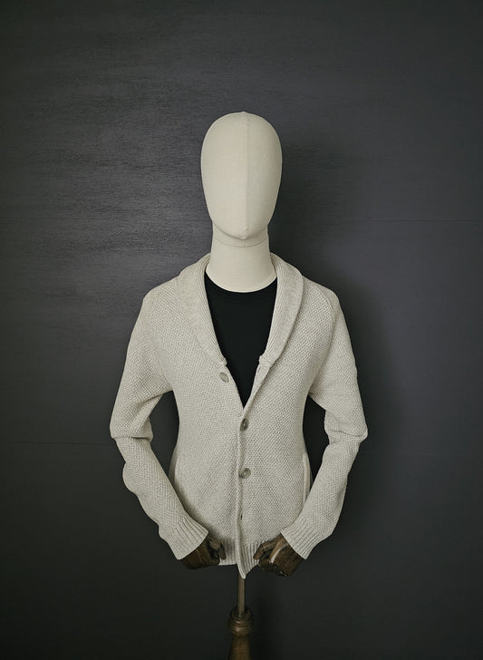 REISS Knitted Waffle Shawl Cardigan in Light Grey