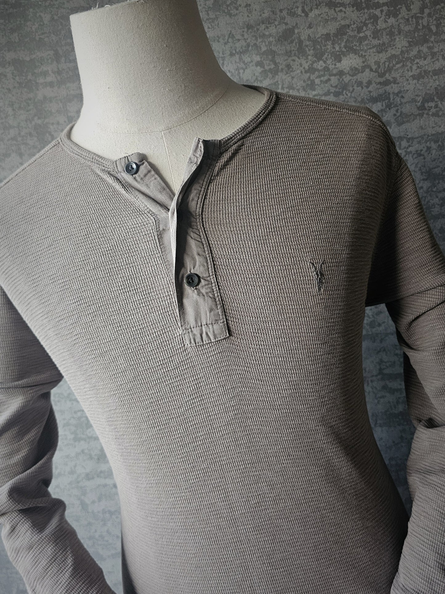 ALL SAINTS Khaki Thermal Long Sleeve Oversized T-Shirt