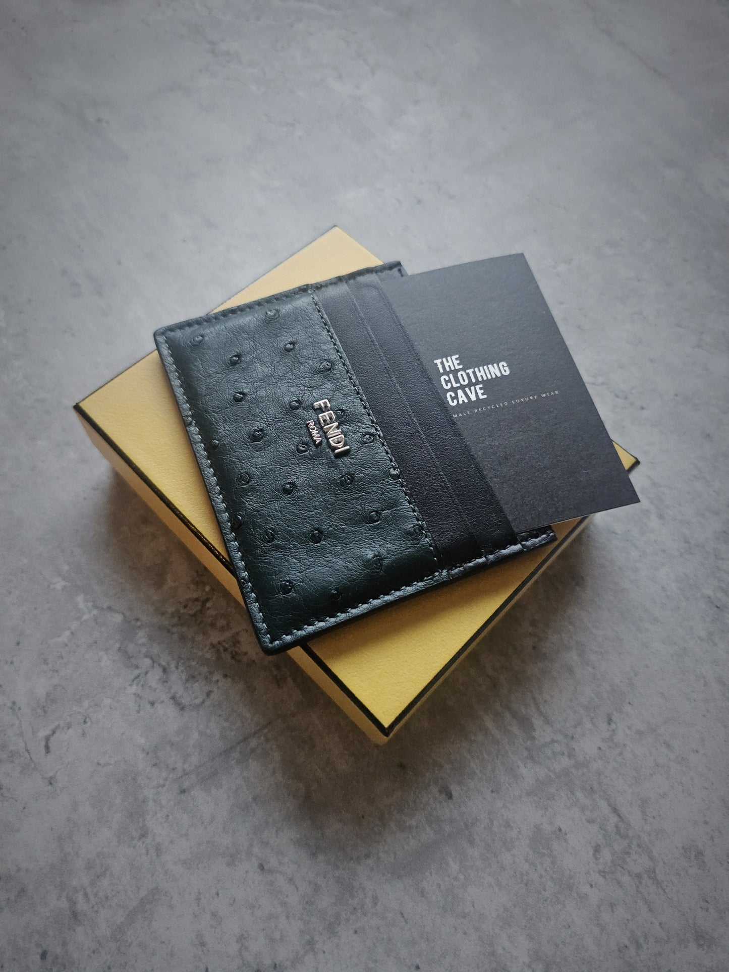 FENDI Green Ostrich Leather Card Holder