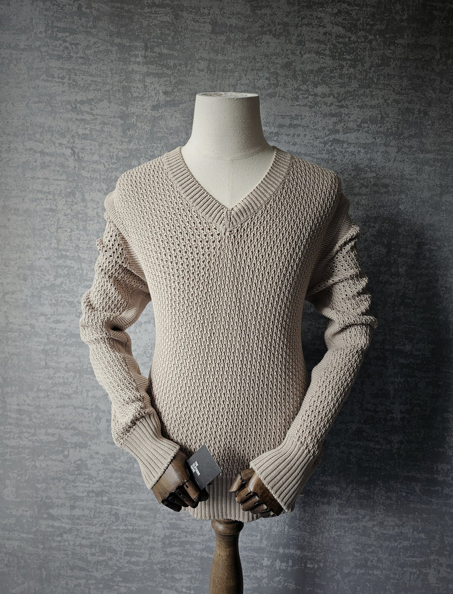 TOM FORD Knitted Cotton V-Neck Beige Sweater
