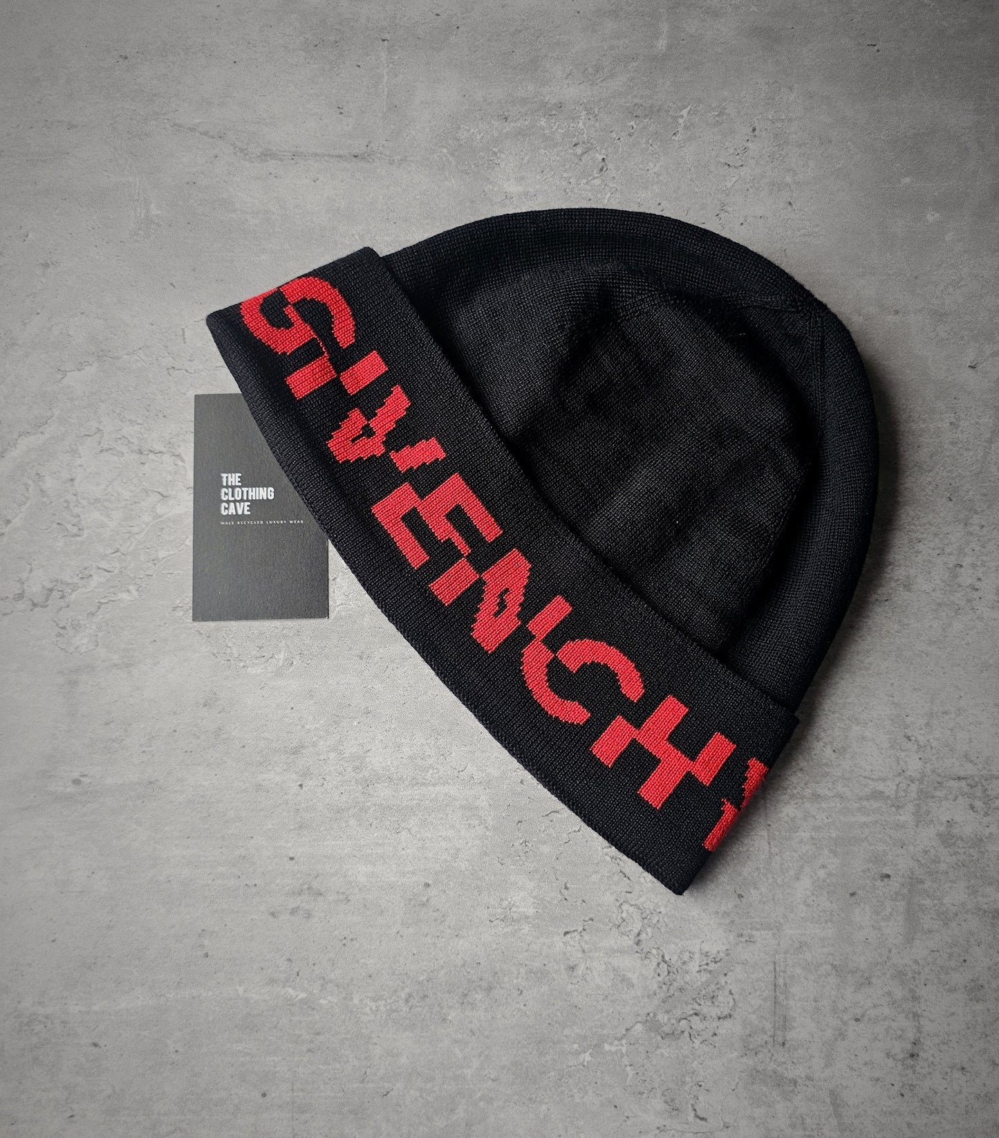 GIVENCHY Red Split Logo Beanie