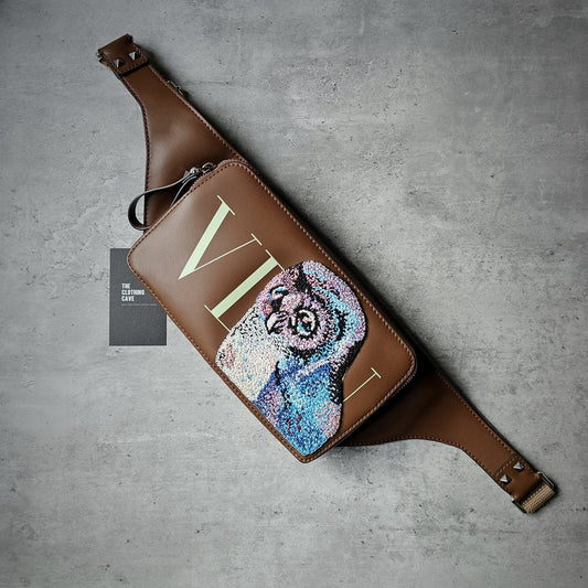 VALENTINO GARAVANI Limited Edition VLTN Umo Owl Embroidery Python Leather Belt Bag