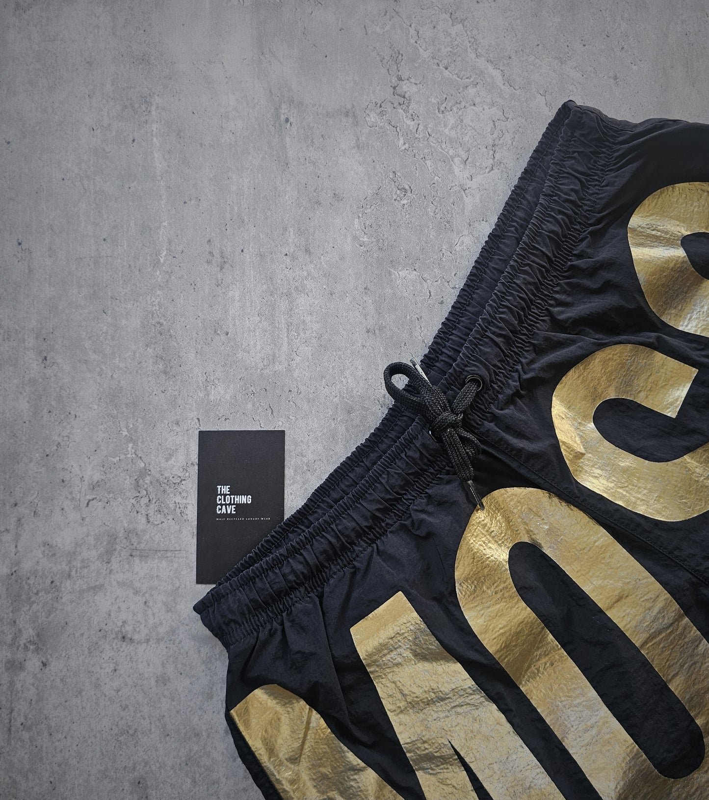 MOSCHINO Gold Foil Logo Black Swim Shorts
