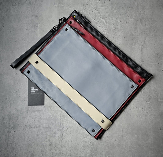 VALENTINO GARAVANI RockStud Leather Triple Wristlet Pouch/ Documents Holder