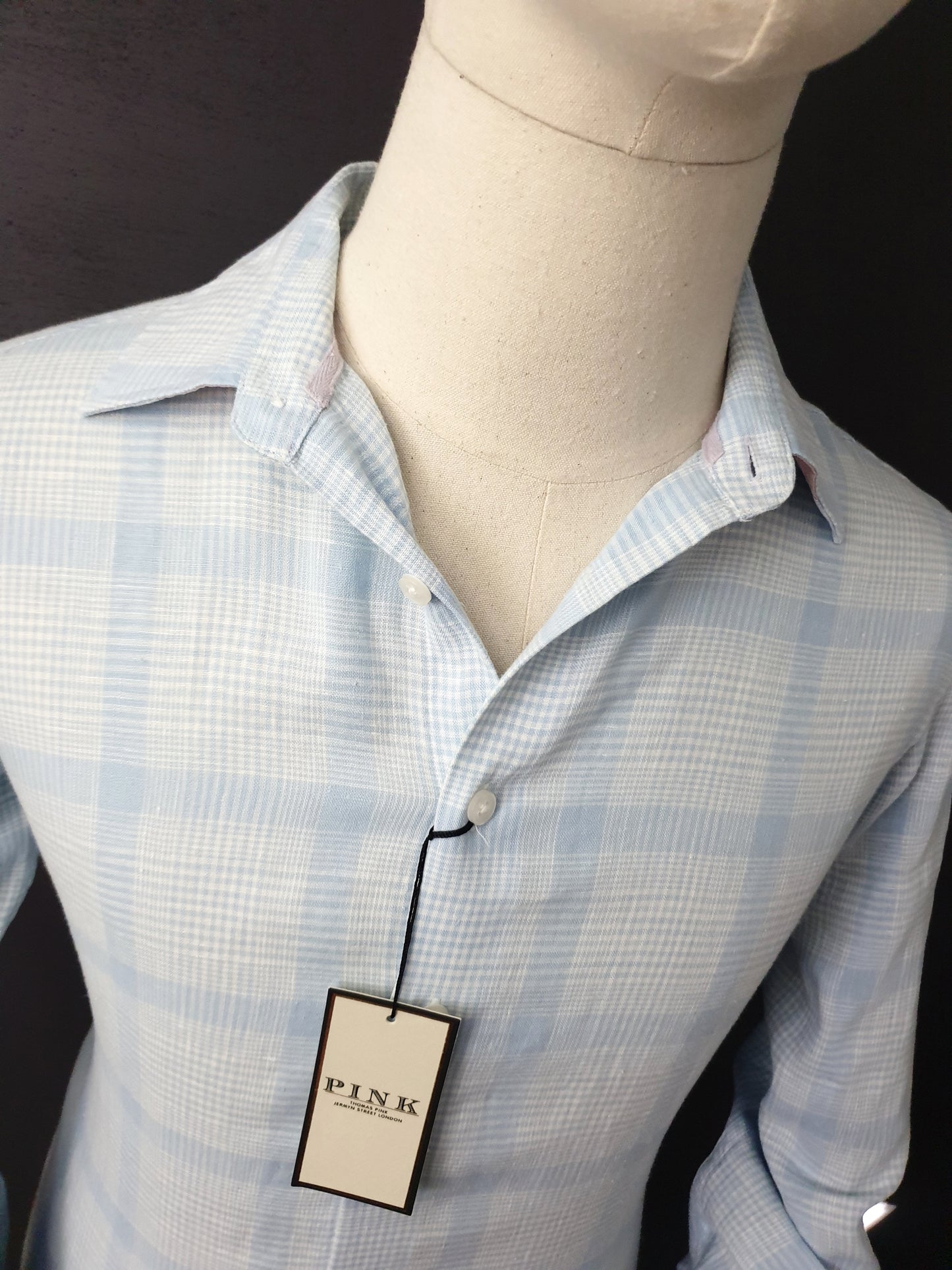 THOMAS PINK Linen Shirt in Checkered Blue