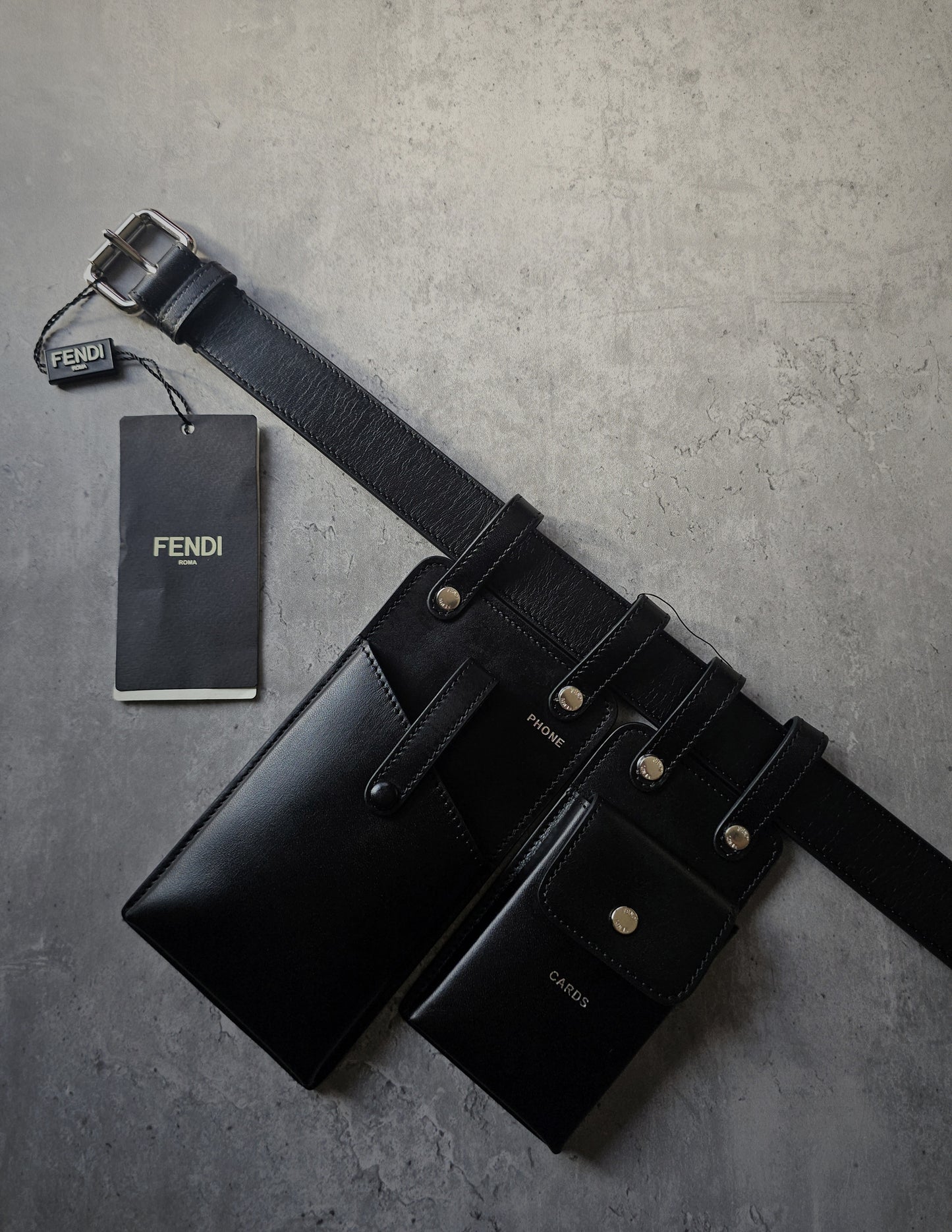 FENDI Vitello Glacier Utility Pouched Leather Belt