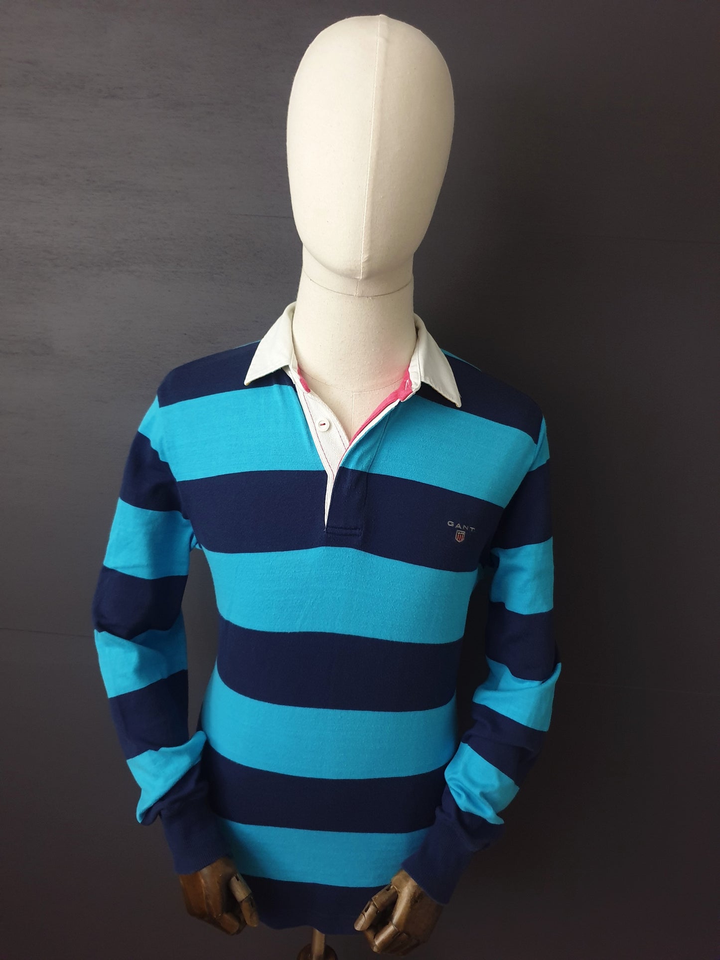 GANT Bar Stripe Rugby Heavy Rugger Long Sleeve Shirt in Turquoise/Navy