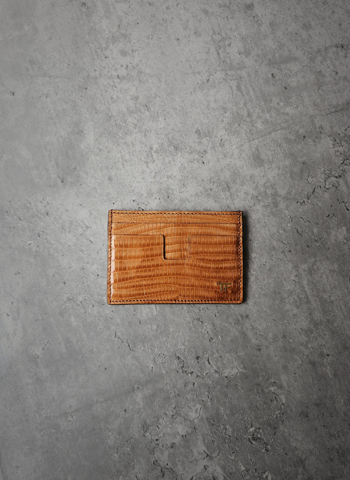 TOM FORD T-Line TF Croc-Embossed Leather Card Holder