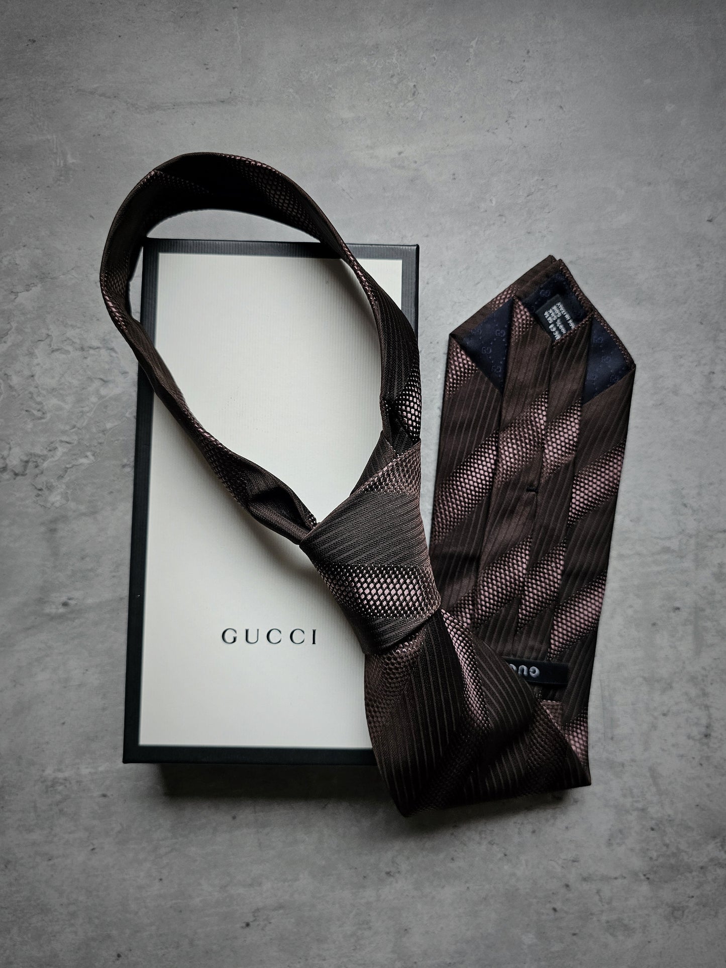 GUCCI Monogrammed Striped Silk Tie