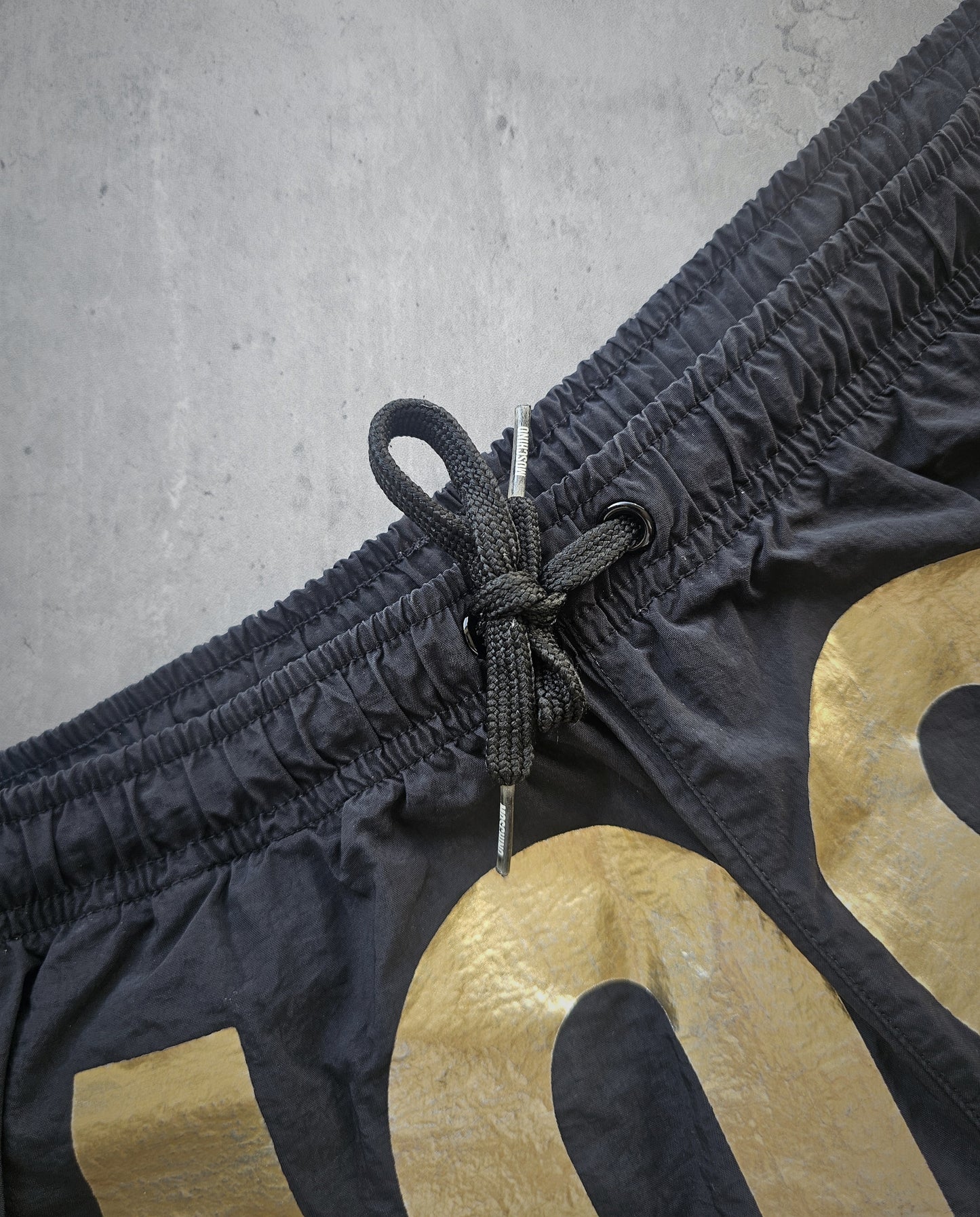 MOSCHINO Gold Foil Logo Black Swim Shorts