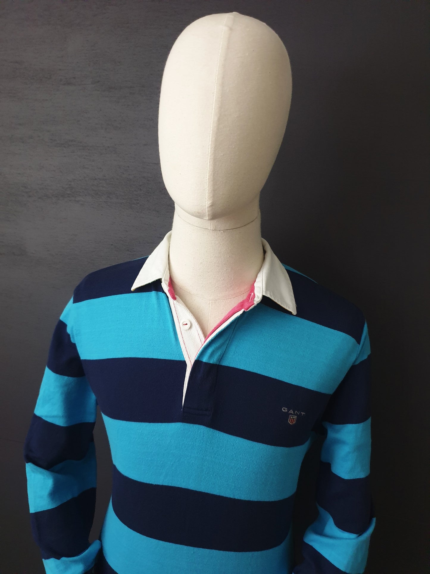 GANT Bar Stripe Rugby Heavy Rugger Long Sleeve Shirt in Turquoise/Navy