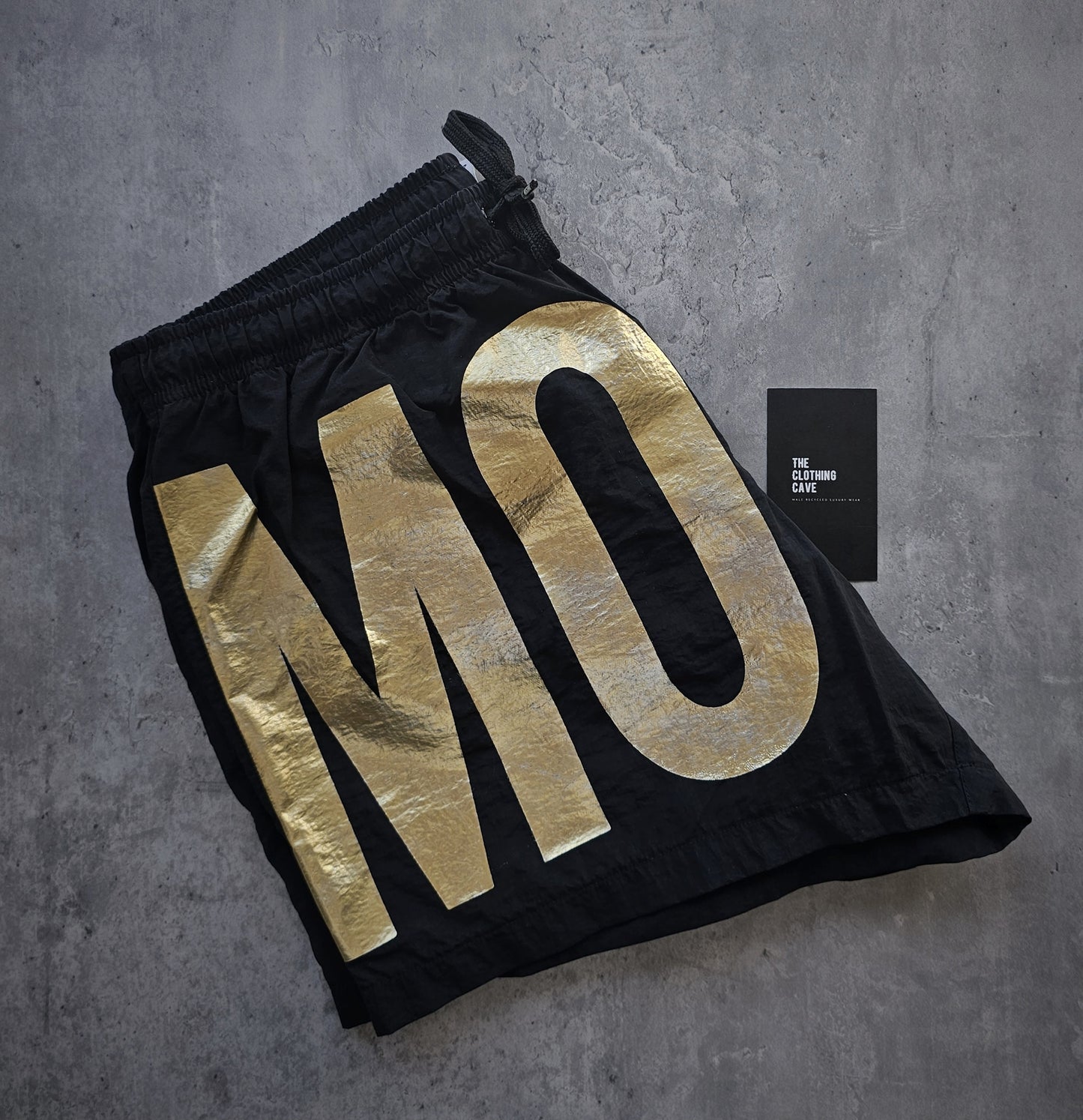 MOSCHINO Gold Foil Logo Black Swim Shorts