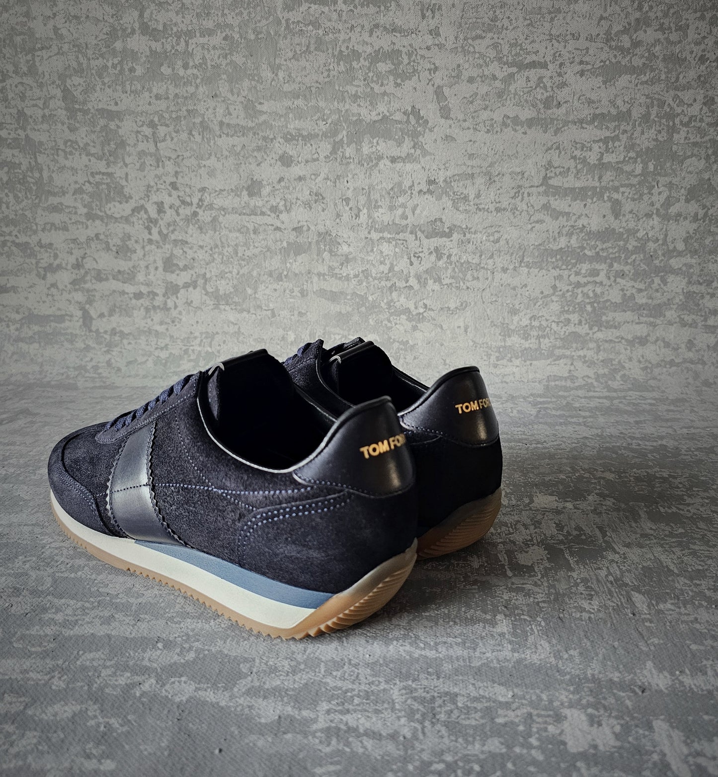 TOM FORD Orford Leather-Trimmed Suede Navy Trainers