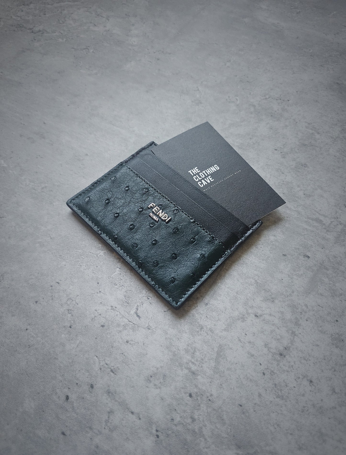 FENDI Green Ostrich Leather Card Holder