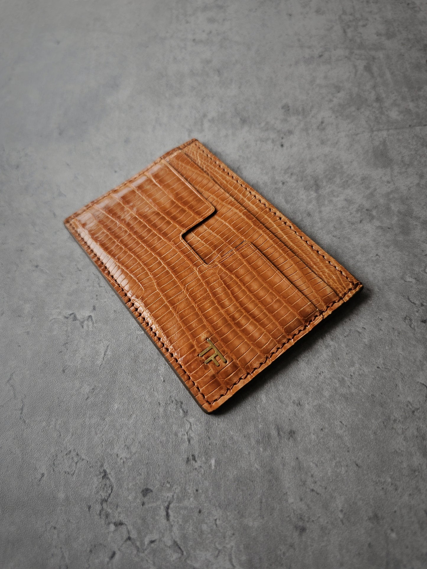 TOM FORD T-Line TF Croc-Embossed Leather Card Holder