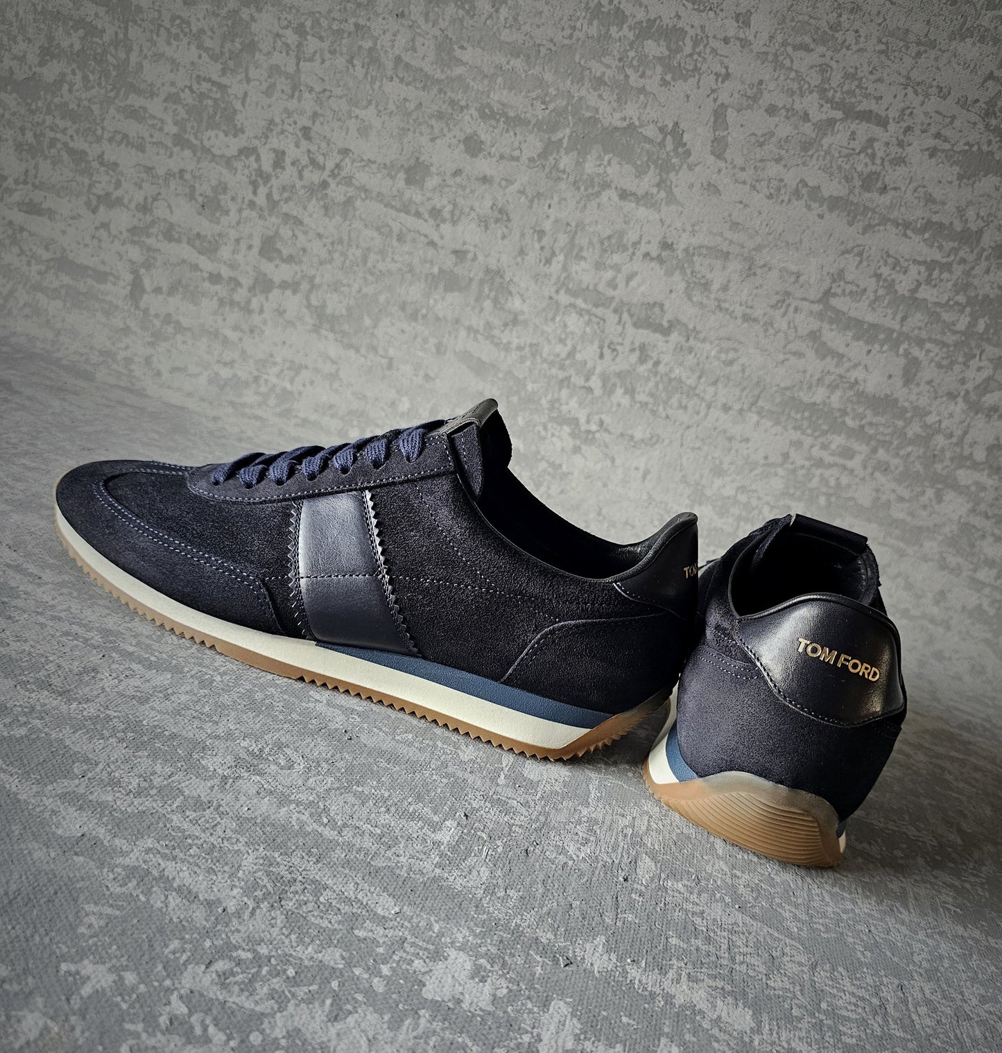TOM FORD Orford Leather-Trimmed Suede Navy Trainers