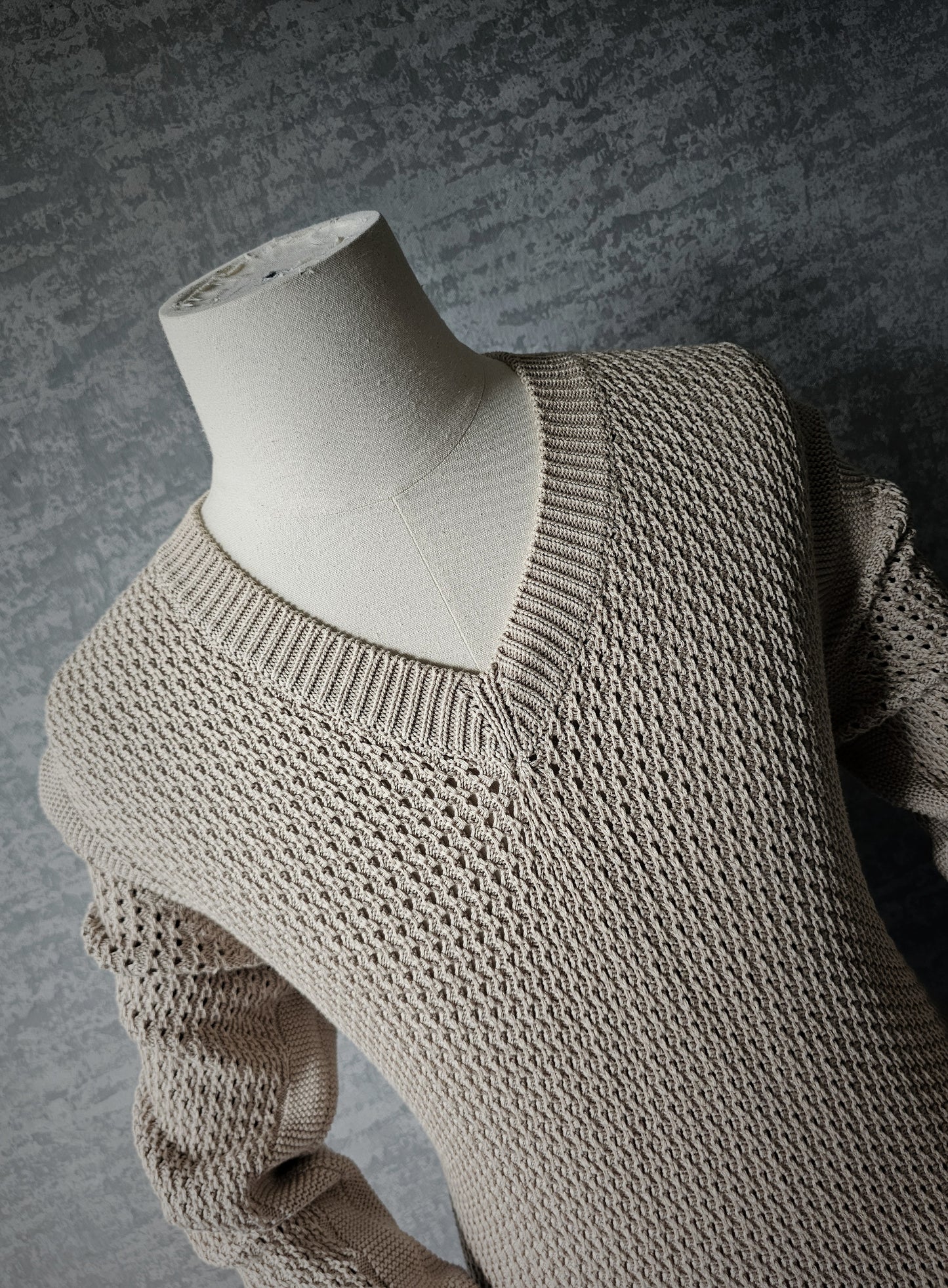 TOM FORD Knitted Cotton V-Neck Beige Sweater