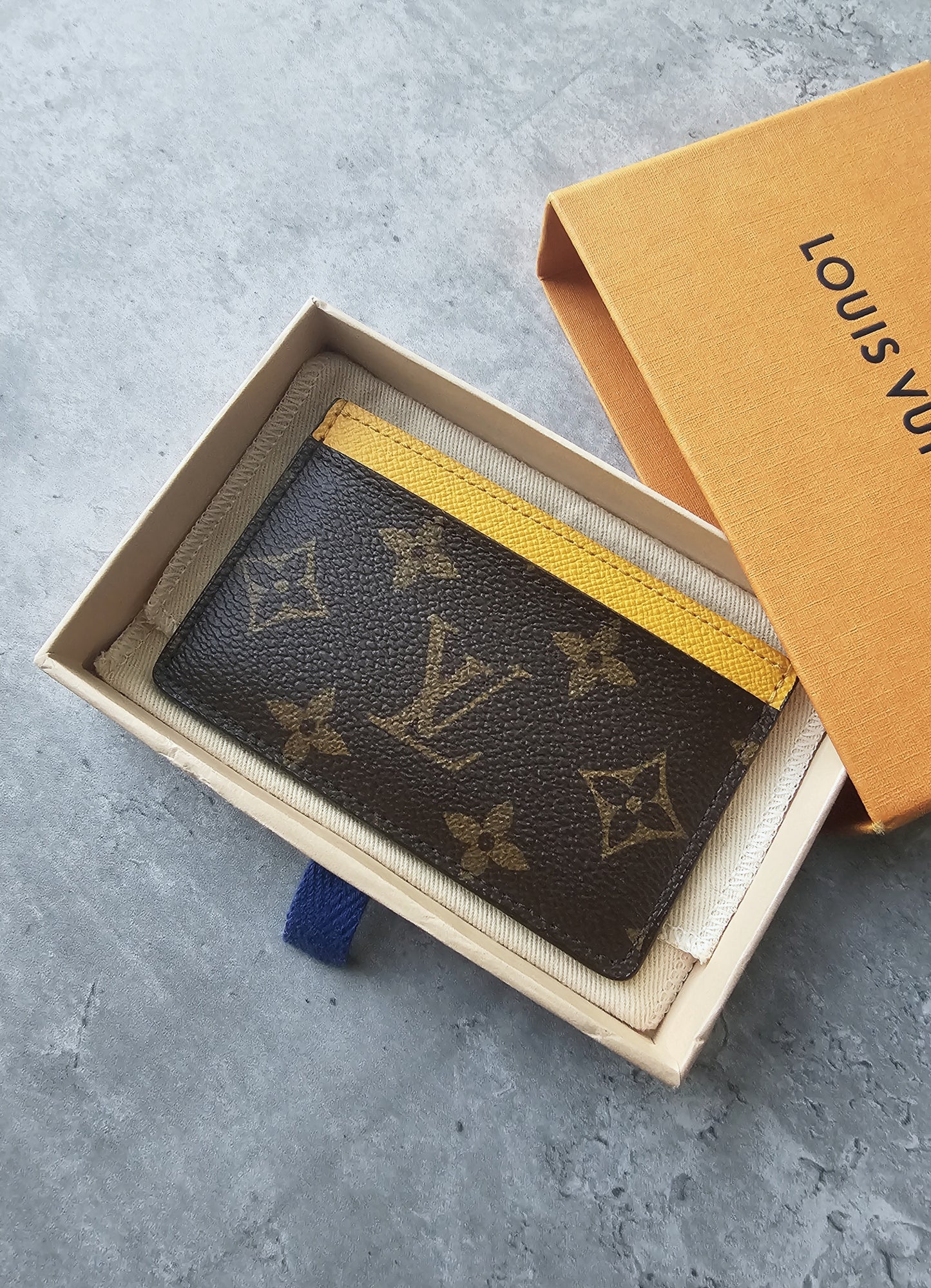 LOUIS VUITTON Brown Monogram Canvas Yellow Contrasting Card Holder