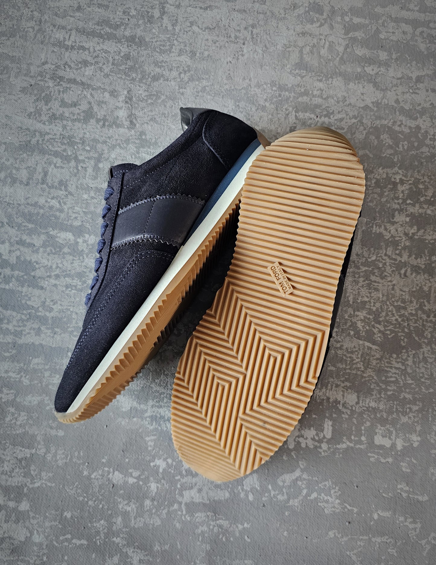 TOM FORD Orford Leather-Trimmed Suede Navy Trainers