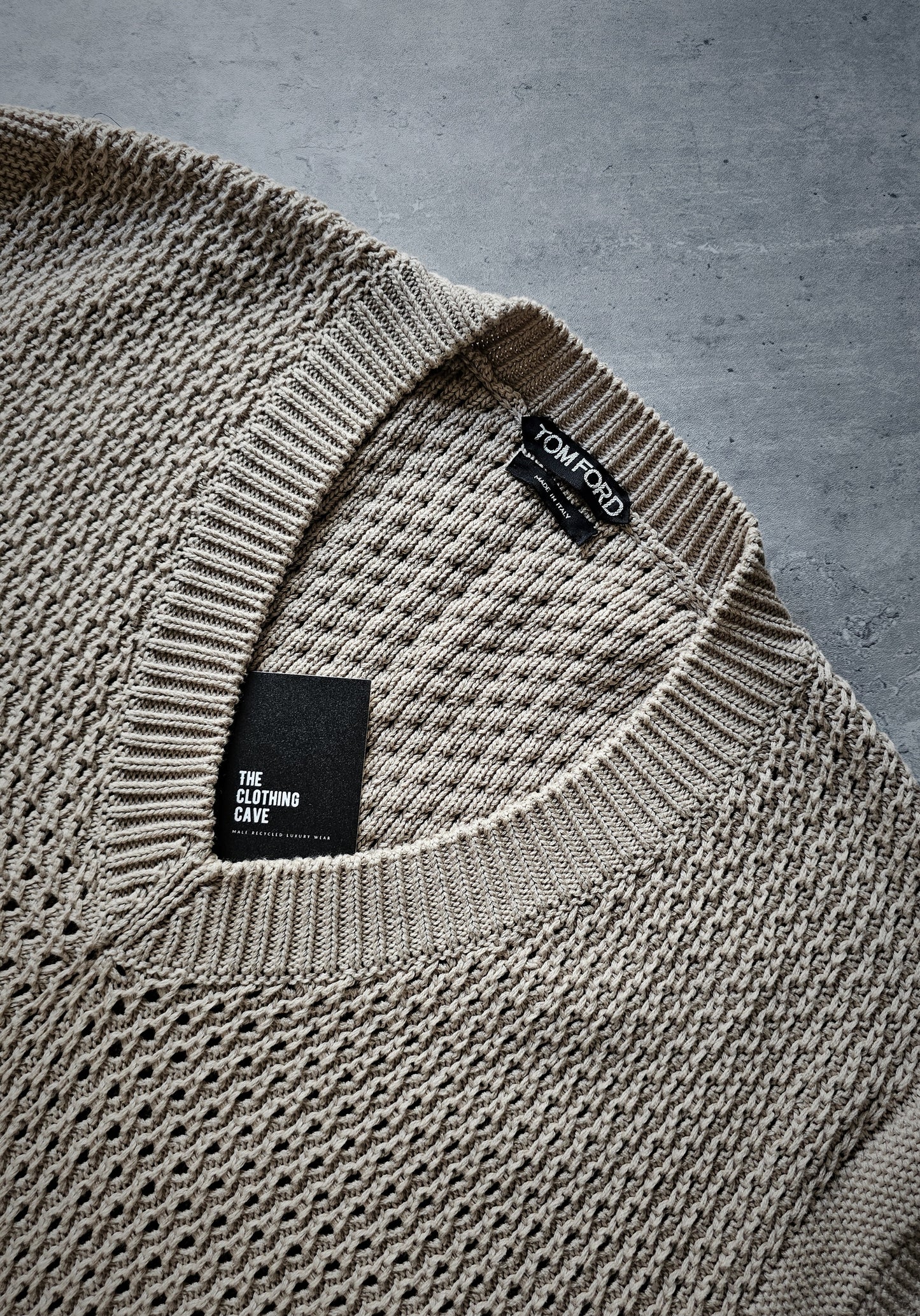 TOM FORD Knitted Cotton V-Neck Beige Sweater