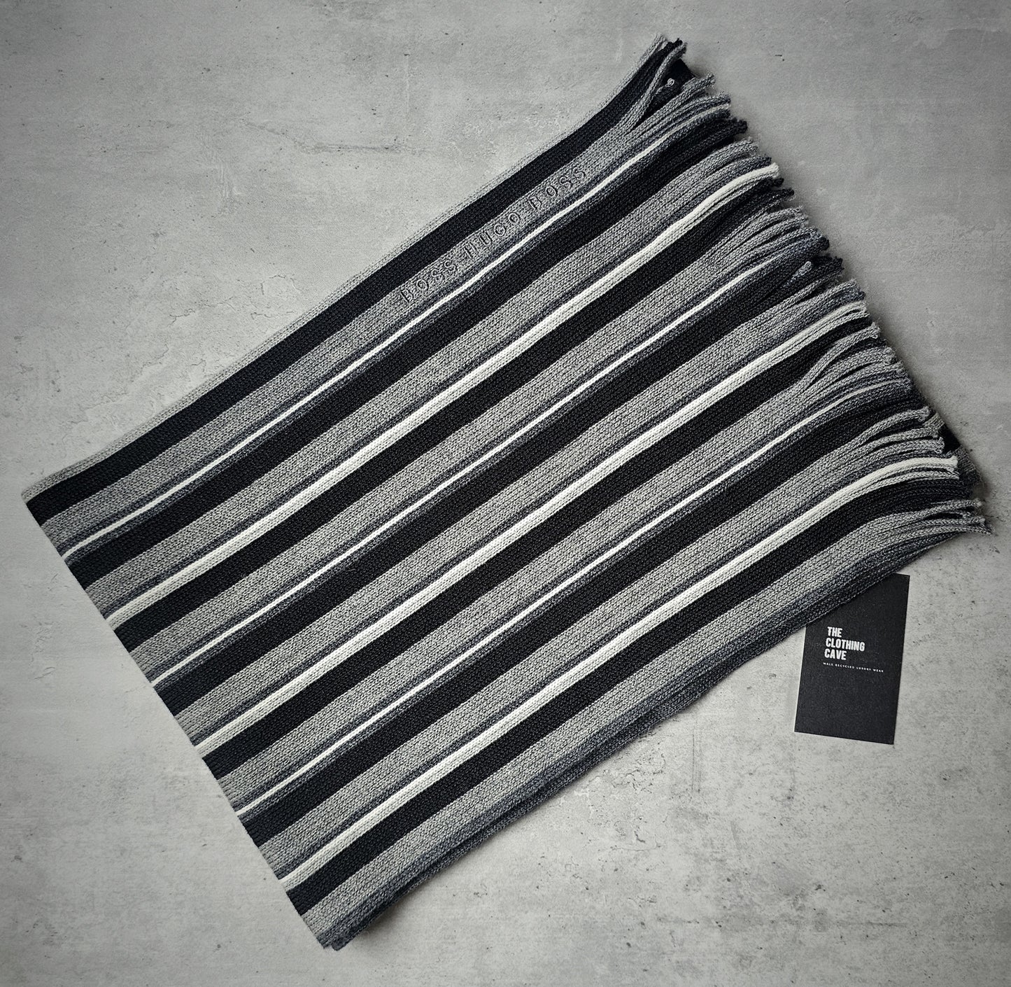 HUGO BOSS Fadon Virgin Wool Striped Scarf