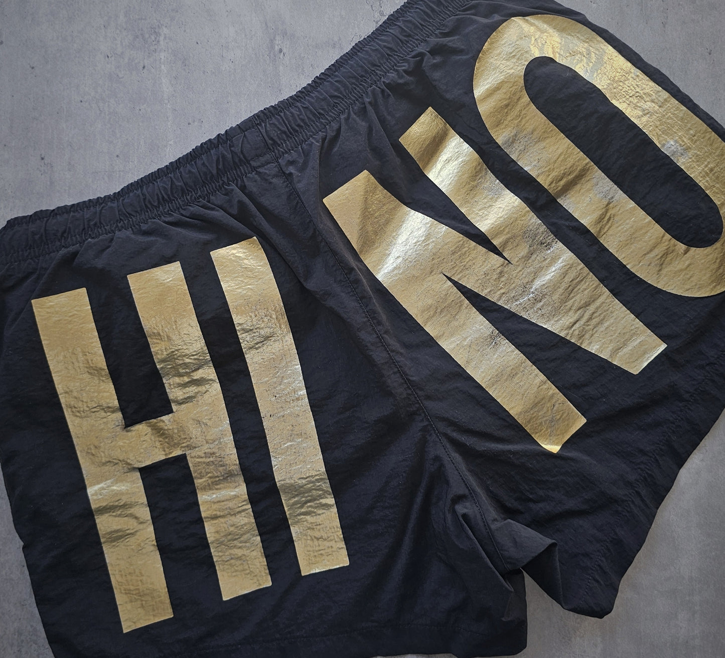 MOSCHINO Gold Foil Logo Black Swim Shorts