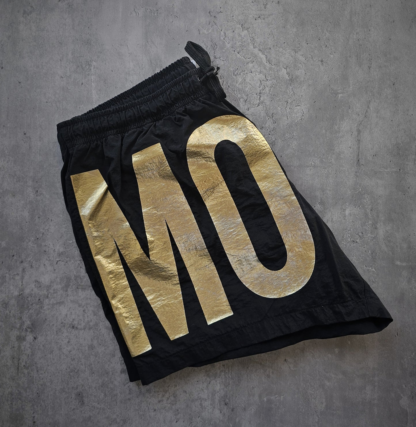 MOSCHINO Gold Foil Logo Black Swim Shorts