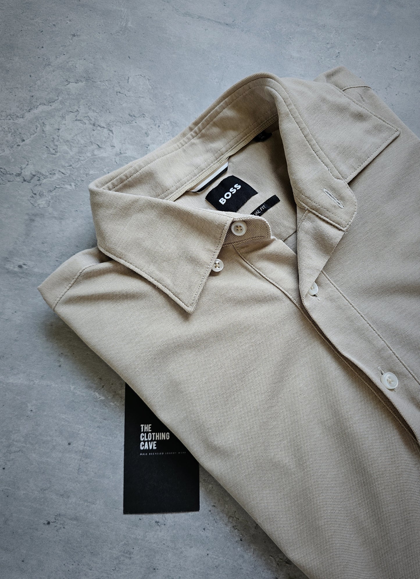 HUGO BOSS Long-Sleeve Cotton Beige Polo