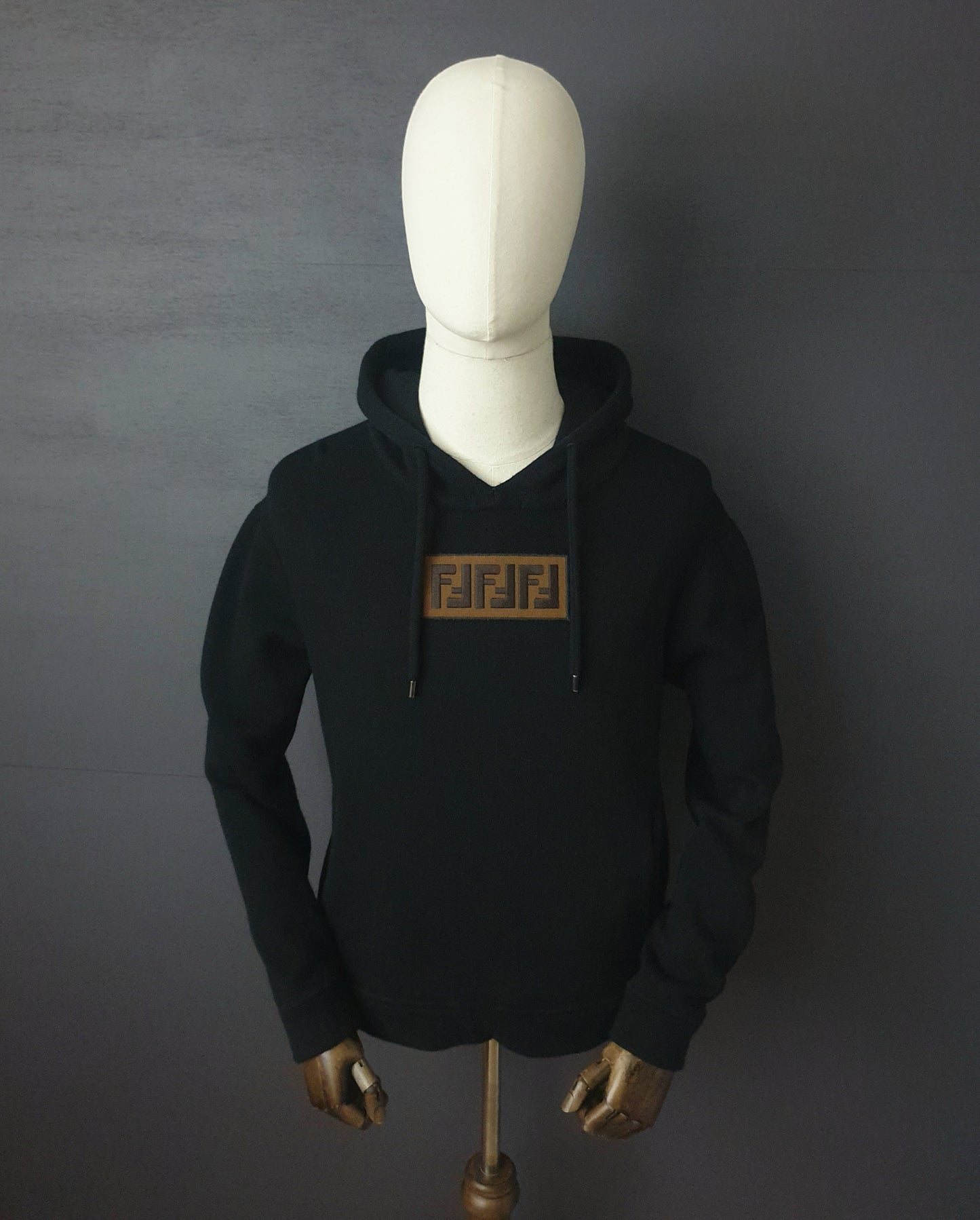FENDI Logo Appliqued Cashmere Black Jersey Hoodie