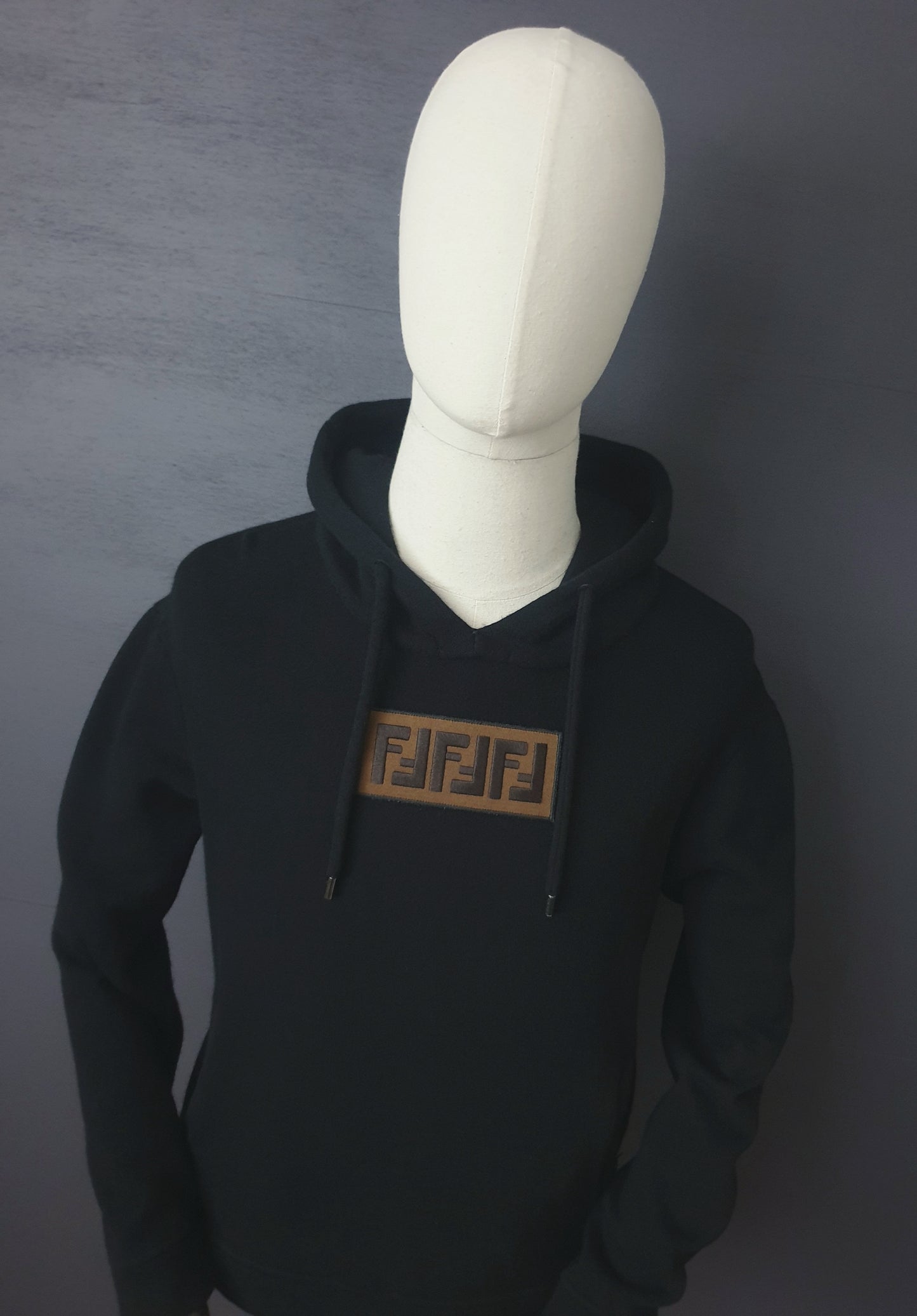 FENDI Logo Appliqued Cashmere Black Jersey Hoodie