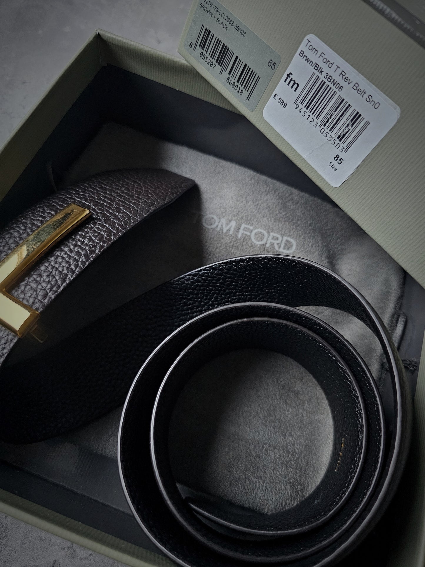 TOM FORD T Buckle Soft Grain Reversible 40mm Belt in Brown & Black