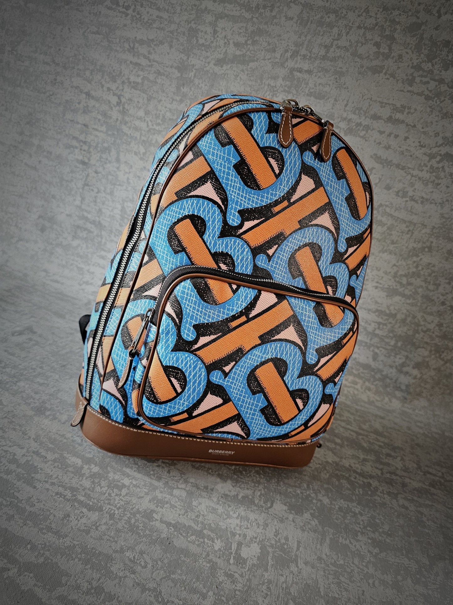 BURBERRY TB Monogram Leather Backpack in Blue and Brown
