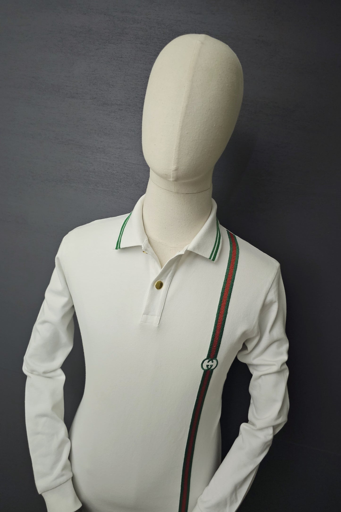 GUCCI Long-Sleeve Stripe Jersey Polo
