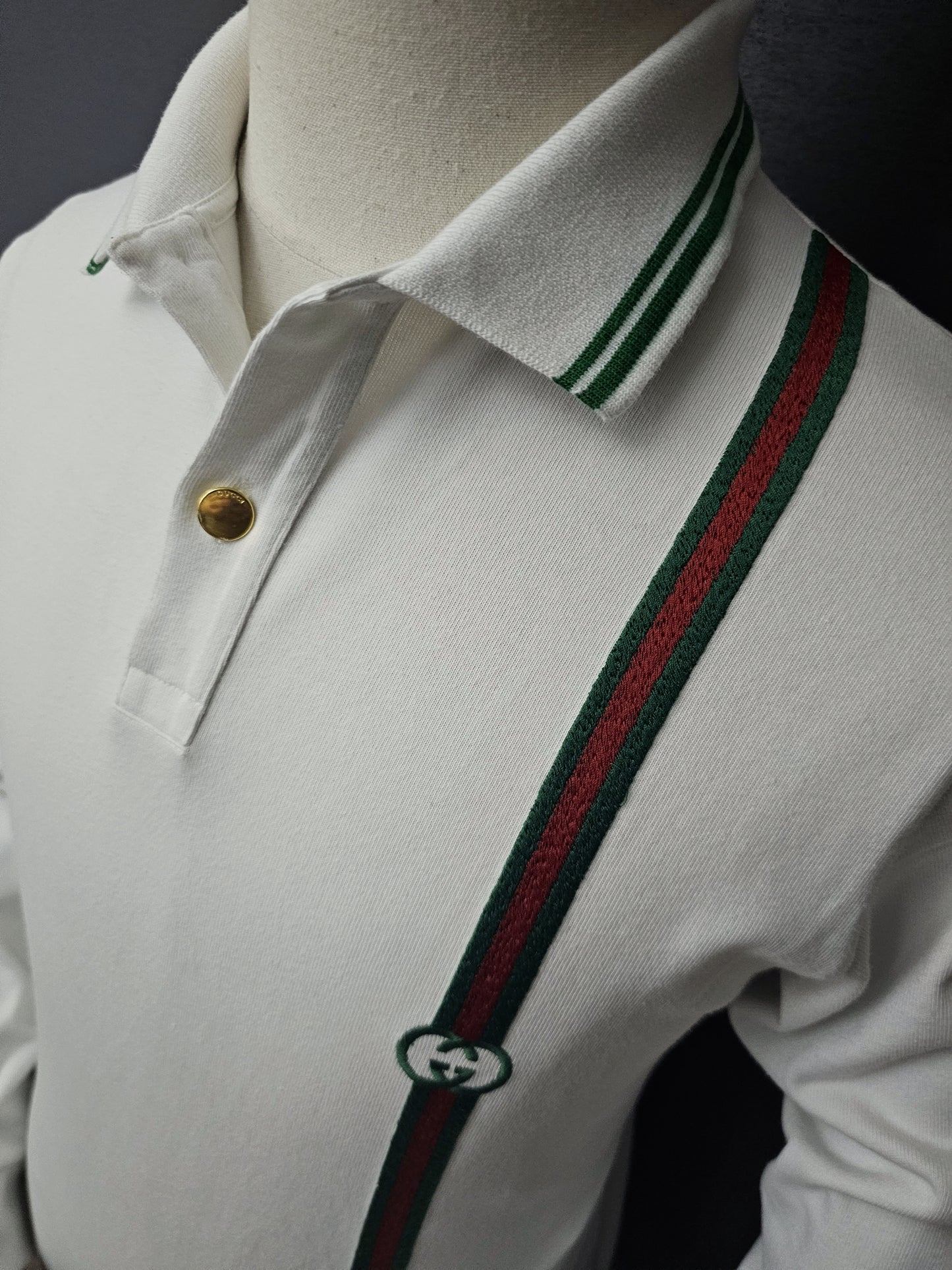 GUCCI Long-Sleeve Stripe Jersey Polo
